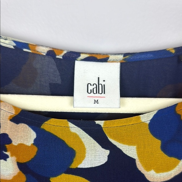 CAbi Floral Blue Yellow and White 3/4 Sleeve Blouse Size Medium - Picture 3 of 7